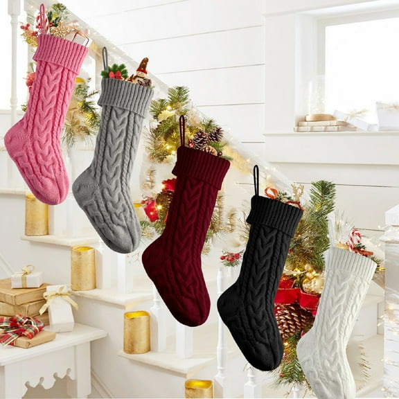 SYDZL Christmas Stocking 2025, Solid Color Cable Knit Stockings Black Knitted Christmas Stockings Pendant Decorations for Fireplace Mantel, Home Holiday Decor, Indoor Hanging Ornament Black