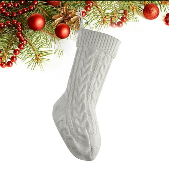 SYDZL Christmas Stocking 2025, Solid Color Cable Knit Stockings Black Knitted Christmas Stockings Pendant Decorations for Fireplace Mantel, Home Holiday Decor, Indoor Hanging Ornament White