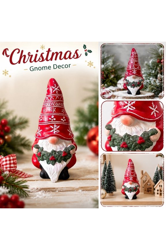 Christmas White Beard Gnome Figurine Garden Statue Outdoor Yard Ornament Holiday Home Decoration Festive Dwarf Sculpture for Patio Porch Lawn and Winter Party Decor Gift Idea, 1Pack A