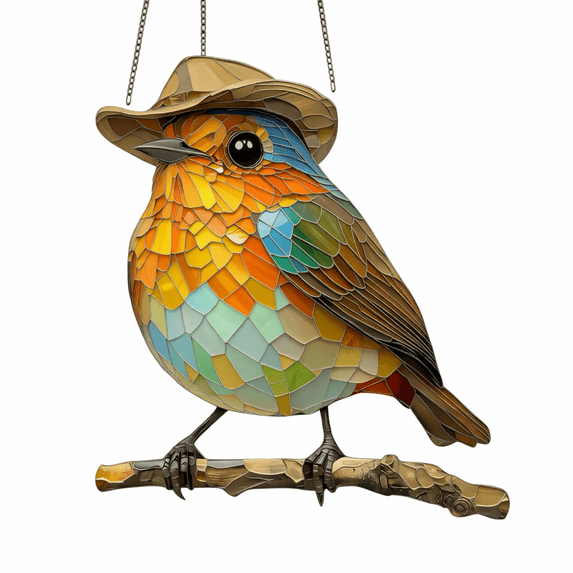 THOPBPRK Colorful Bird SunCatcher,Window Bird Pendant Garden Ornament,Stained Glass Art Hanging Decor,Outdoor Indoor Gift for Home,Patio,Balcony, L