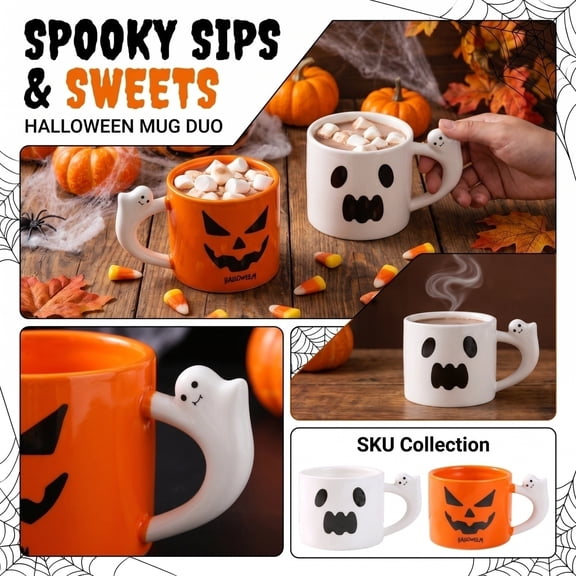 THOPBPRK Creative Halloween Ceramic Coffee Mug Set, Unique Pumpkin Shaped Mugs for Hot Cocoa and Tea, Funny Fall Kitchen Decor and Festive Gift for Friends and Family, 1Pack Orange