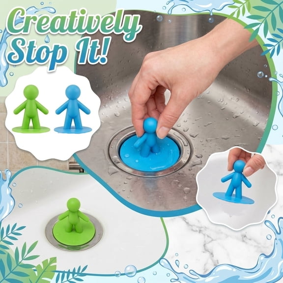 THOPBPRK Creative Human Figure Sink Stopper Liftable Drain Plug For Kitchen Bathroom Washbasin And Bathtub Decorative Water Blocking Tool For Home Improvement, 1Pc Light Green