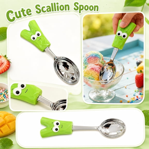 THOPBPRK Cute Green Dessert Spoon Creative Kitchen Tableware Long Handle Soup Spoon for Fruit Rice Dining Novelty Eating Utensil for Home Party Hosting Food Lovers Gift Idea , 1Pack Green