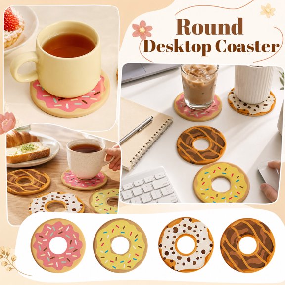 THOPBPRK Cute Round Absorbent Coasters for Drinks Dessert Cookie Donut Shaped Quick Drying Heat Resistant Cup Mat Desktop Protector for Coffee Mug Tea Cup Home Table Decor Gift Idea , 1Pack A