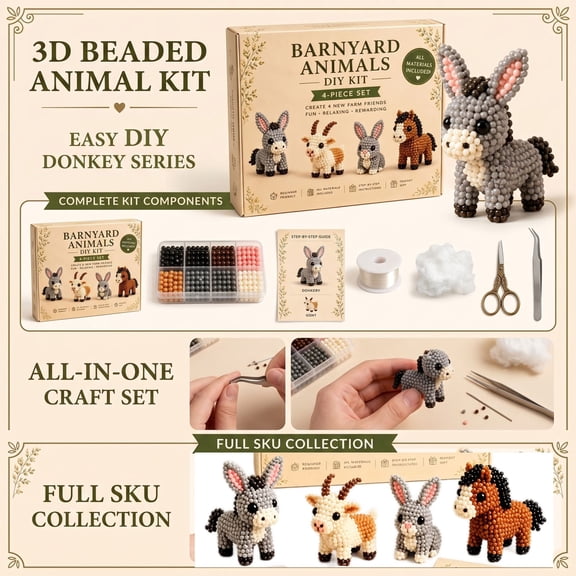 THOPBPRK DIY 3D Bead Animal Craft Kit for , Handmade Donkey Series Beading Set, Creative Educational Arts and Crafts for Easter Gifts, Unique Holiday Tabletop Decor