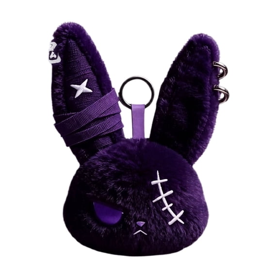 THOPBPRK Dark Bunny Plush Doll 5.5 inch Soft Stuffed Animal Bag Charm Pendant for Teen Girls, Punk Style Rabbits Keychain Accessory for Backpacks and Handbags, 1Pack Dark Purple