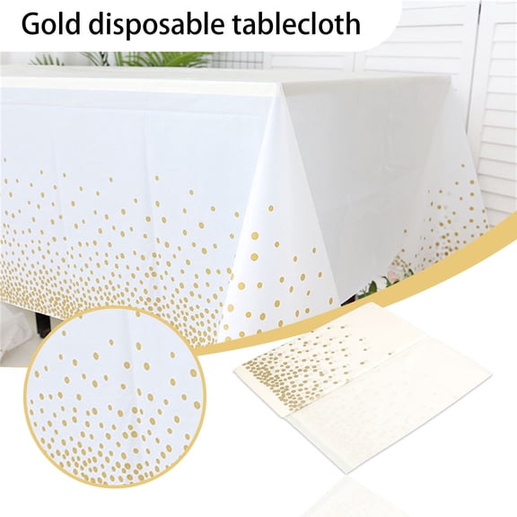 THOPBPRK Disposable Gold and White Plastic Tablecloths for Parties, Elegant Waterproof Table Covers for Weddings, Birthdays, Holiday Dinners, and Festive Event Decorations