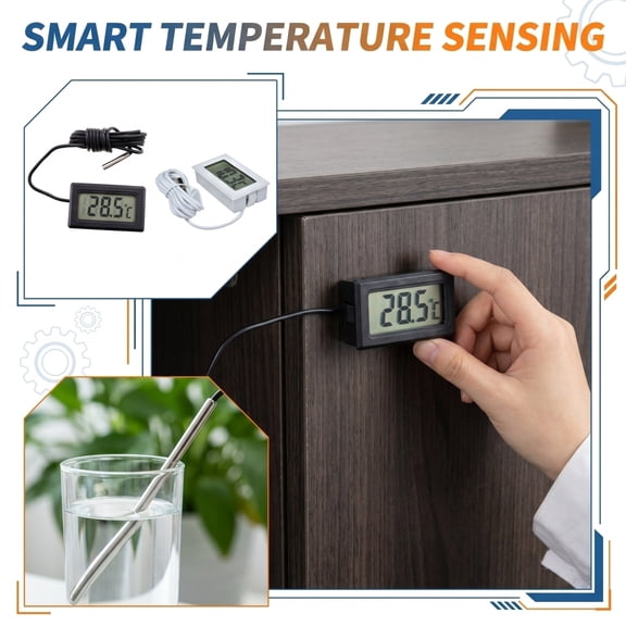 THOPBPRK Embedded Electronic Digital-Thermometer with LCD Display for Home Temperature Monitoring, Indoor Outdoor Gauge for Fridge Aquarium, Accurate Sensor Tool, White