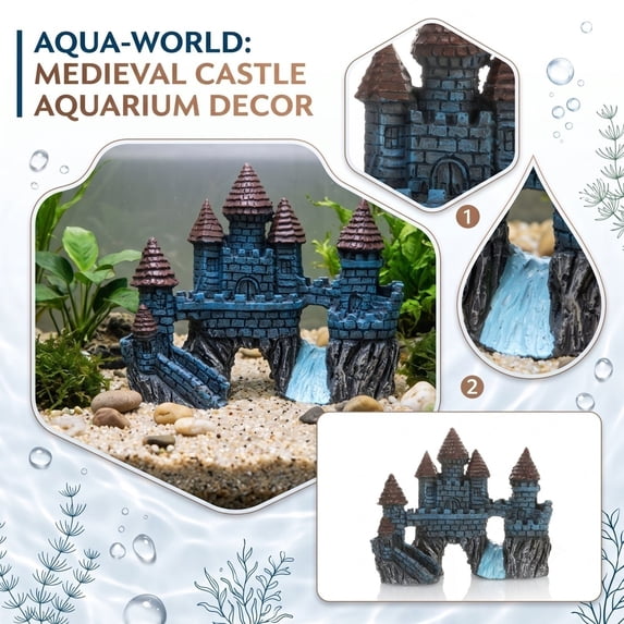 THOPBPRK European Style Castle Aquarium Decoration, Detailed Resin Fish Tank Ornament for Underwater , Medieval Fortress Decor for Small and Large Fish Tanks