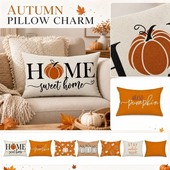 THOPBPRK Fall Pumpkin Lumbar Pillow Cover Decorative Cushion Case For Living Room Sofa Couch Holiday Home Decoration Cushion Protector Without Insert Single Pack , A