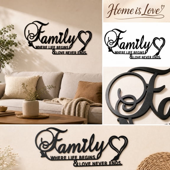 THOPBPRK Family Metal Wall Art Decor, Inspirational Script Wall Hanging for Living Room Bedroom, Modern Black Iron Wall Decoration, Housewarming Gift for Home Styling