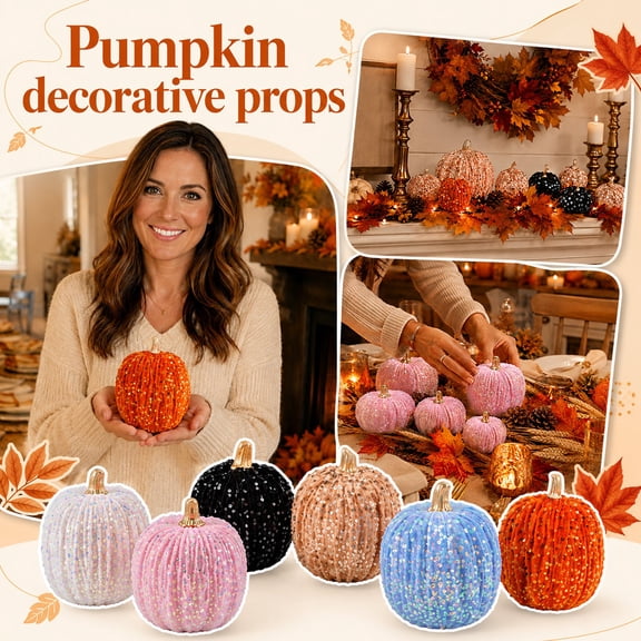 THOPBPRK Faux Pumpkins Artificial Pumpkins Decorative Pumpkins Glitter Festive Ornaments Tabletop Centerpiece for Thanksgiving Halloween Autumn Party Home Mantel Display , Black