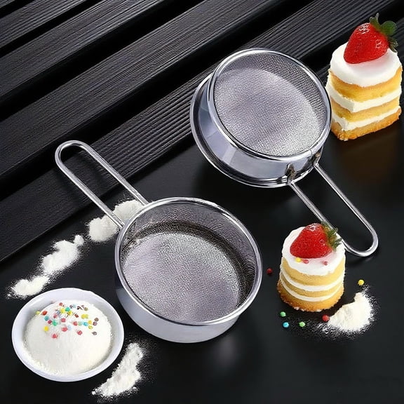THOPBPRK Fine Mesh Flour-Sifter and Powder Sugar Shaker Handheld Mini Sieve for Cocoa Powder and Baking Ingredients Sifting Tool for Home Kitchen Desserts, Silver