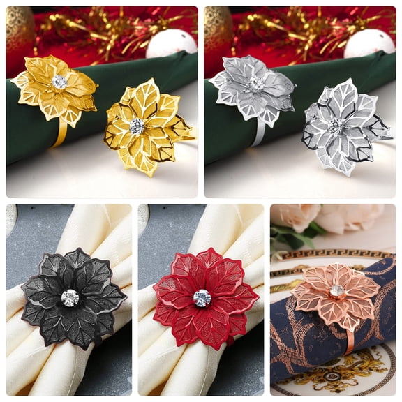 THOPBPRK Floral Napkin Rings Flower Napkin Holders Decorative Table Accents Dining Table Ornaments for Wedding Receptions Family Gatherings Holiday Feasts Dining Accessories , 1Pack Black