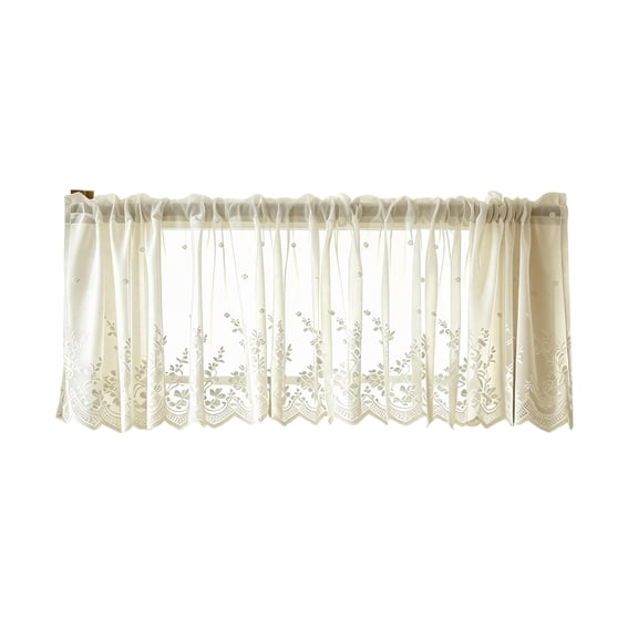 THOPBPRK Fresh Lace Kitchen Cafe Curtains Short Sheer Rod Pocket Window Valance Delicate Voile Drapes For Bathroom Bistro Laundry Room Half Window Light Filtering Privacy Panel , 1Pack White