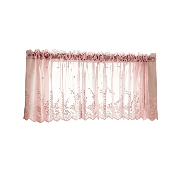 THOPBPRK Fresh Lace Kitchen Cafe Curtains Short Sheer Rod Pocket Window Valance Delicate Voile Drapes For Bathroom Bistro Laundry Room Half Window Light Filtering Privacy Panel , 1Pack Pink