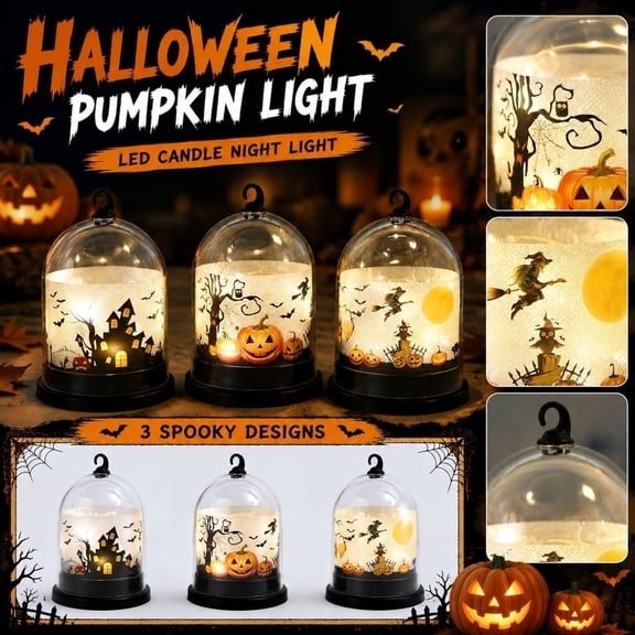 THOPBPRK Halloween Decorations Jack-O-Lantern Pumpkin Light, LED Flameless Candle with Spooky Face, Small Battery Operated Night Light for Indoor Tabletop Party Decor, 1PackA
