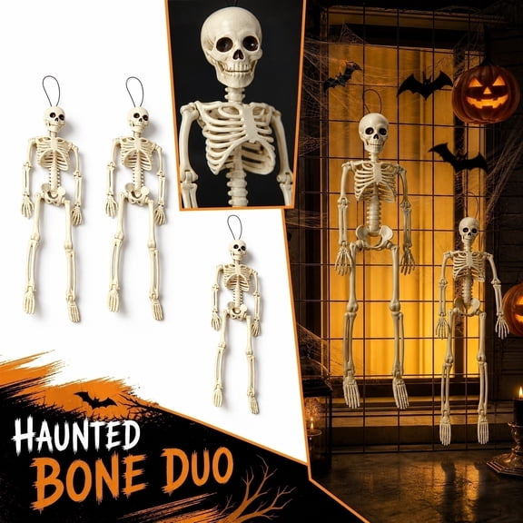 THOPBPRK Halloween Decorations Outdoor, 2 Pack Life Size Skeletons with Posable Joints, Full Body Plastic Skeleton Props for Haunted House, Scary Yard Decor, Graveyard Scene, White