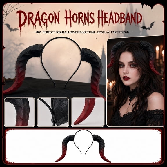 THOPBPRK Halloween Dragon Horn Headband Bull Hairpiece for Clothes Party, Festival Headpiece, Unique Role Play Accessories for Masquerade Events