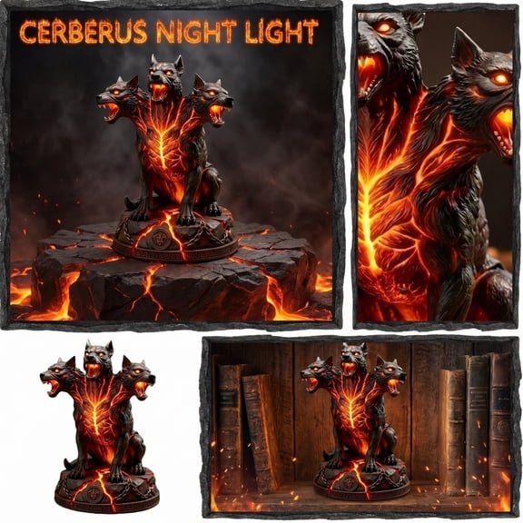 THOPBPRK Halloween Hellhound Night Light Resin Statue, Spooky Home Decor for Tabletop, Figurine for Party Props, Unique Festival Gift, 5.9x4.5x3.9 in