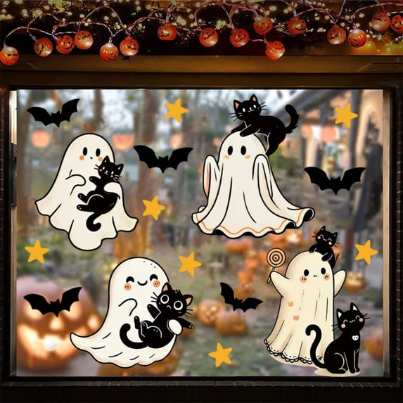 THOPBPRK Halloween Static Cling Window Decals, Spooky PVC Window Stickers for Living Room Bedroom Party Decorations, Easy Apply Reusable Holiday Glass Wall Decor