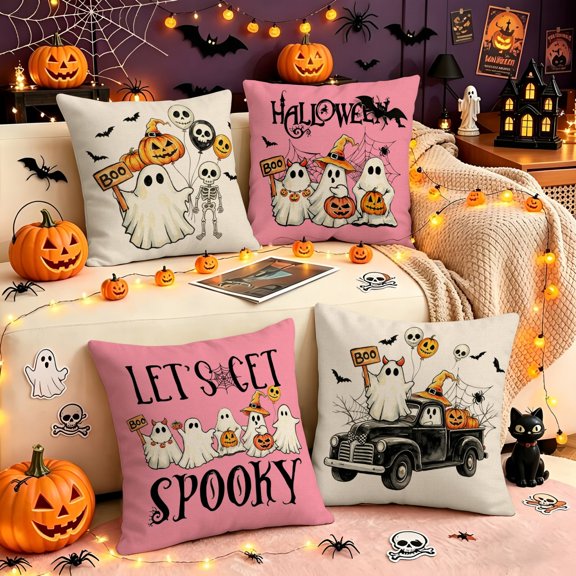 THOPBPRK Halloween Throw Pillow Cover Decorative Cushion Case for Sofa Couch Living Room Holiday Home Decor Spooky Themed Pillowcase for Party Celebration Indoor Furniture Accessory, 1Pack A