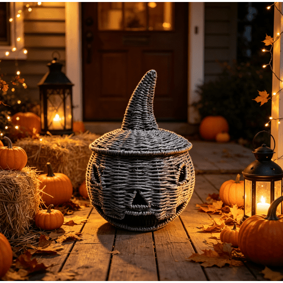 THOPBPRK Halloween Witch Hat Pumpkin Tabletop Decor, 11.4 Inch Fall Decorative Figurine for Shelf Table, Thanksgiving Centerpiece, Halloween Gifts