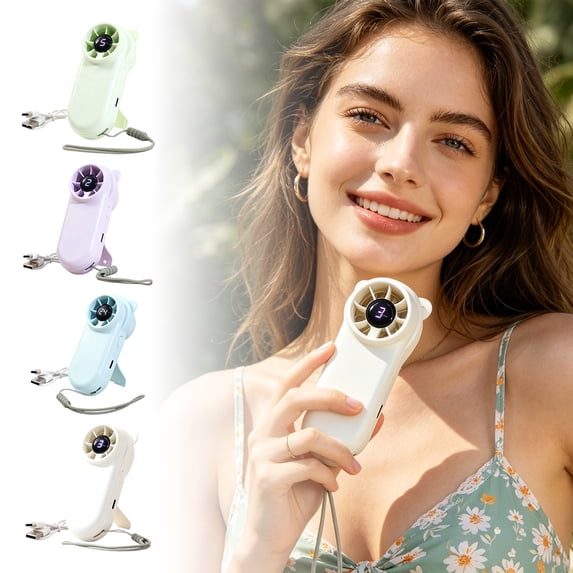 THOPBPRK Handheld Fan Portable Mini Personal Fan USB Rechargeable Pocket Fan With Digital Display Small Fan With Lanyard For Travel Outdoor Activities , Light Blue