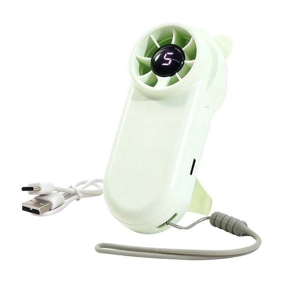 THOPBPRK Handheld Fan Portable Mini Personal Fan USB Rechargeable Pocket Fan With Digital Display Small Fan With Lanyard For Travel Outdoor Activities , Mint Green