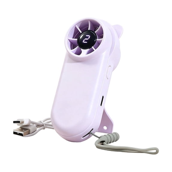 THOPBPRK Handheld Fan Portable Mini Personal Fan USB Rechargeable Pocket Fan With Digital Display Small Fan With Lanyard For Travel Outdoor Activities , Purple Pink