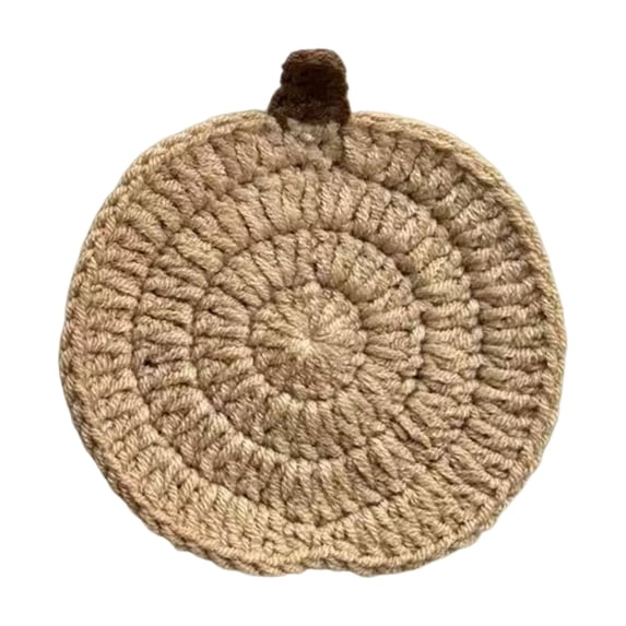 THOPBPRK Handmade Crochet Halloween Pumpkin Coasters Set Knit Yarn Heat Resistant Trivet for Coffee Mugs Cute Fall Kitchen Decor Thanksgiving Table Centerpiece Gifts, 1Pack D