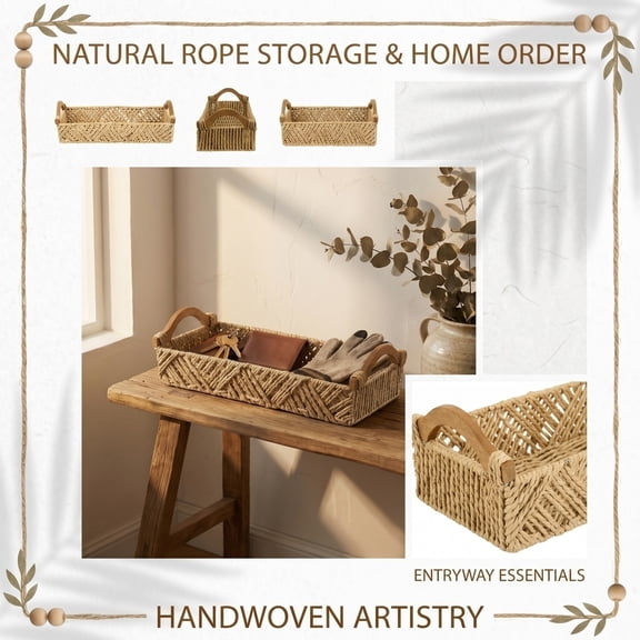 THOPBPRK Handmade Woven Storage Basket Paper Rope Decorative Closet Organizer Bin for Shelves Rustic Home Organization and Storage Easter Gifts Basket for Makeup Toiletries, B