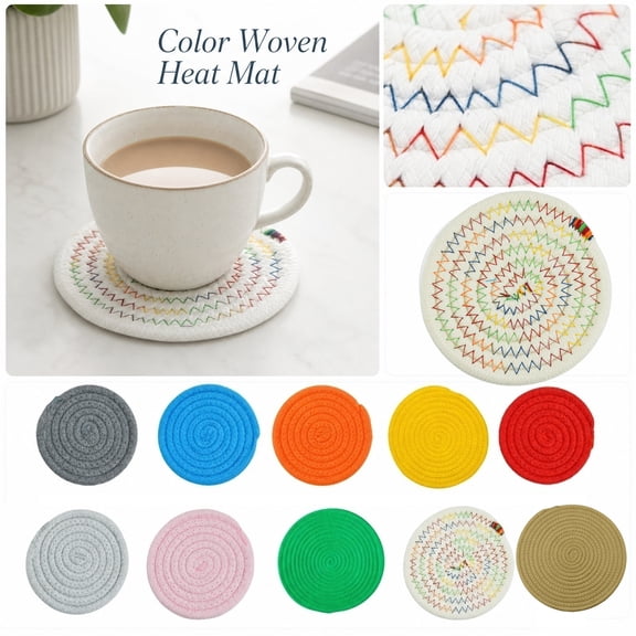 THOPBPRK Heat Resistant Trivets Hot Pads for Dining Table Protection Textured Round Placemats Coiled Cord Pot Holders Rustic Tabletop Protectors for Kitchen Countertop Home Decor , 1Pack Green