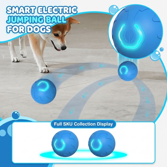 THOPBPRK Interactive Electric Smart Jumping Ball for Dogs, Automatic Rolling Pet Toy for Indoor Exercise, Motion-Activated Ball for Boredom Relief and , 1Pack Blue