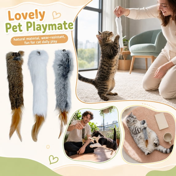 THOPBPRK Interactive Pet Tail Teaser Toy for Cats and Dogs, Fun Plush Animal Tail Toy for Play, Stimulation and Exercise Tool for Small and Large Pets, 1Pack Gray