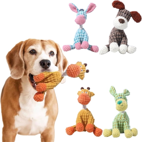 THOPBPRK Interactive Squeaky Dog Toys, Soft Plush Animal Chew Toys for Small to Medium Dogs, Cotton Rope Teething Toy for Puppy Training and Fun, 1Pack Brown