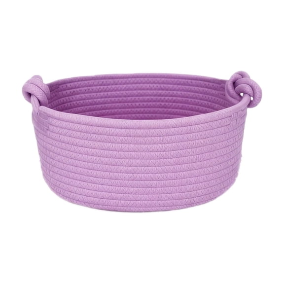 THOPBPRK Large Cotton Rope Storage Basket with Knotted Handles Woven Round Organizer Tray Decorative Bin for Easter Decor Bathroom Vanity Kitchen Countertop Valentines Day Gifts, 1Pack Purple