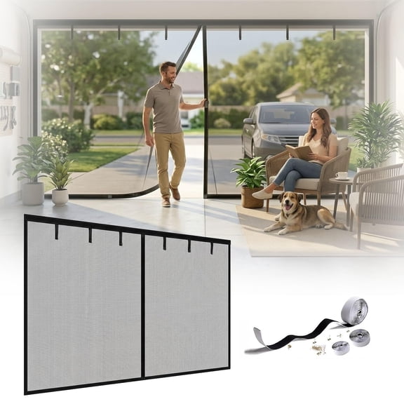 THOPBPRK Magnetic Garage Door Screen 8 x 7 FT for 2 Car Garage Heavy Duty Mesh Net with Magnets for Easy Installation Hands-Free Entry for Pets and Ventilation, A