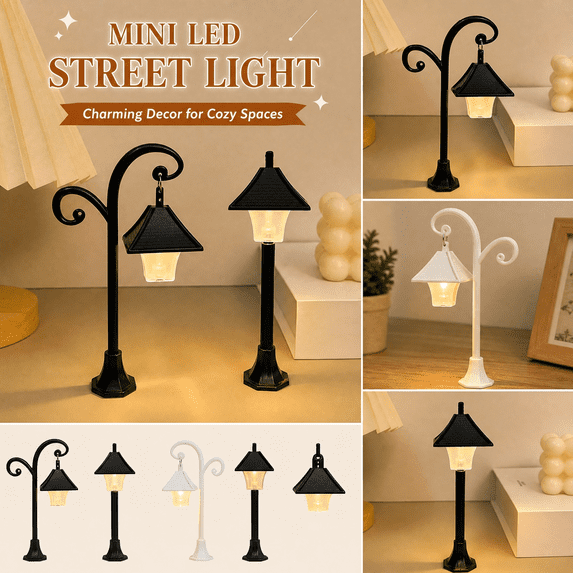 THOPBPRK Miniature Street Lamp LED Scene Decoration Retro Style Decorative Light for Home Shelf Desk Table Decor Night Light for Garden Diorama, 1Pack A