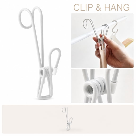 THOPBPRK Multi Purpose Hanging Hook Clips Utility Clamps and Kitchenware Organizer Hangers for Bathroom Towel Storage Home Organization Closet Laundry Room and Pantry Space Saving Accessories , White