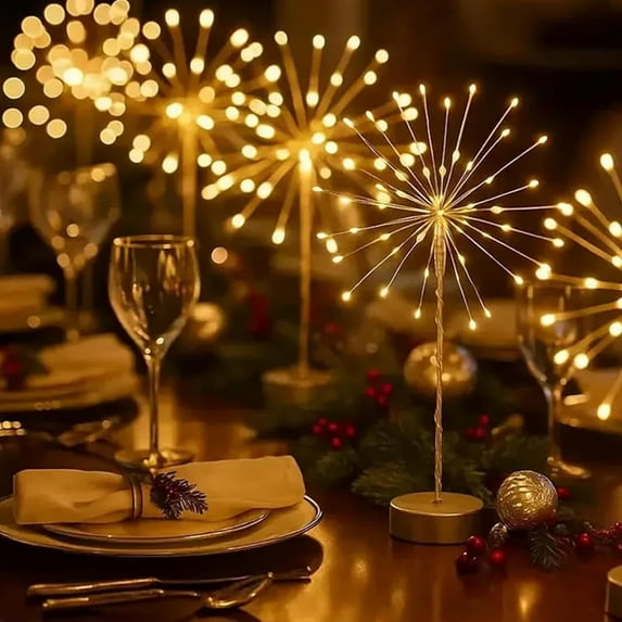THOPBPRK Nest and Flowers Table Lights Fireworks,Nestandflowers Mini Table Firework Lights Silver,Christmas Tabl𝐞 Centerpieces Starburst Light,100 LED Fairy Lightes for Christmas Party (Warm,3pc)