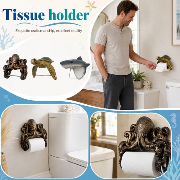 THOPBPRK Ocean Guardian Tissue Holder, Decorative Nautical Paper Towel Stand for Kitchen Decor, Unique Coastal Theme Home Accessories & Creative Gifts for Housewarming, 1Pack C