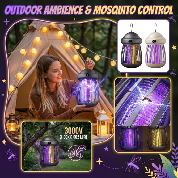 THOPBPRK Outdoor Lamp Electronic Bug Zapper with Atmosphere Lighting Feature for Patio Backyard Camping Home Garden Decorative InsectControl Device, 1Pcs Beige