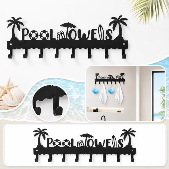 THOPBPRK Outdoor Pool Fence Hooks and Towel Rack Over the Door Hook Organizer Creative Wall Mount Utility Hangers for Home Key Storage Backyard Patio and Mudroom Organization System , Black