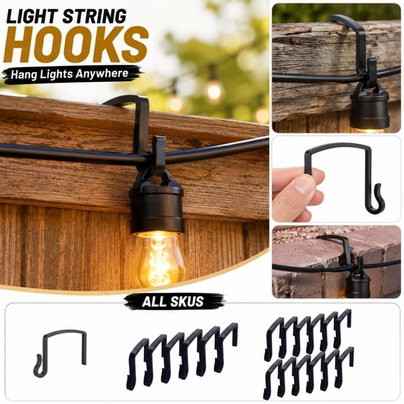 THOPBPRK Outdoor String Light Hooks Screw In Q Hanger Hooks With Safety Buckle Windproof Patio Light Hangers For Backyard Garden Holiday Party Lighting Installation, 1Pack A