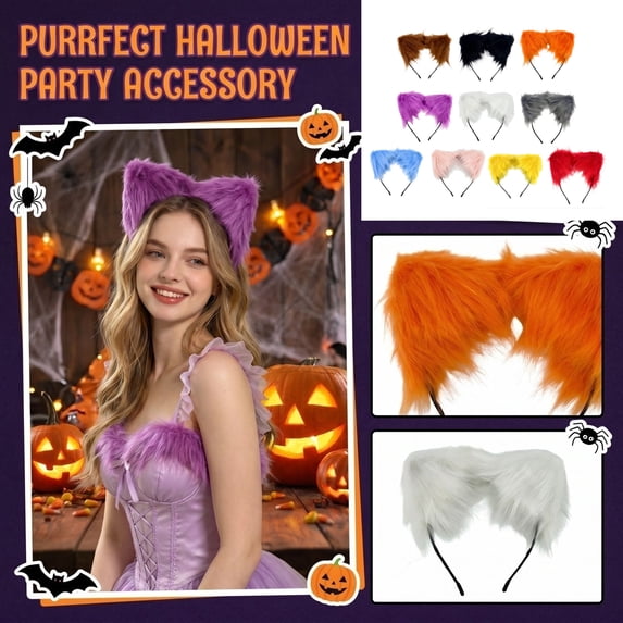 THOPBPRK Plush Animal Ear Headband for Halloween Costume Party, Furry Cat Hair Accessory for Cosplay, Cute Ear Headpiece for Holiday Festivals and Events, 1Pack Black