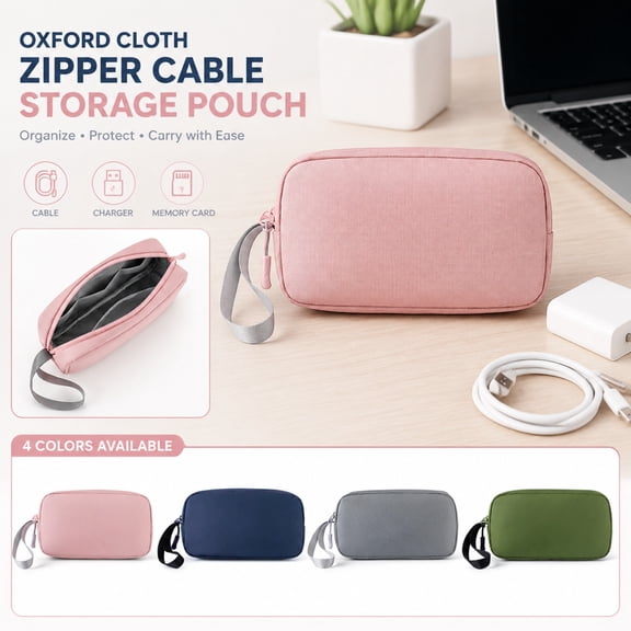 THOPBPRK Portable Tech Organizer Pouch For Cables And Accessories, Zippered Electronics Travel Case With Handle For Cords, Chargers, And Gadgets, Ideal For Commuting And Home, 1Pack Green
