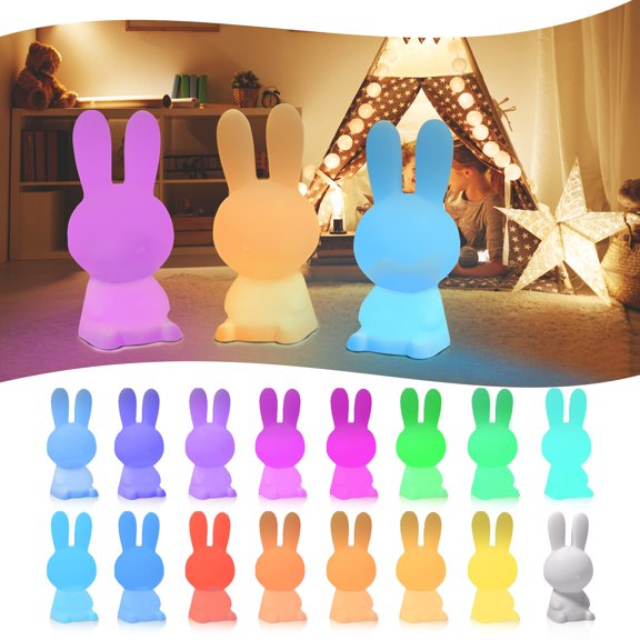 THOPBPRK Rabbit Night Light for 16 Color Mode Changing Bunny Lamp Usb Rechargeable Silicone Tap Light for Decor Easter Gifts for Girls Decorations Bedside Lamp, Christmas Birthday Decoration