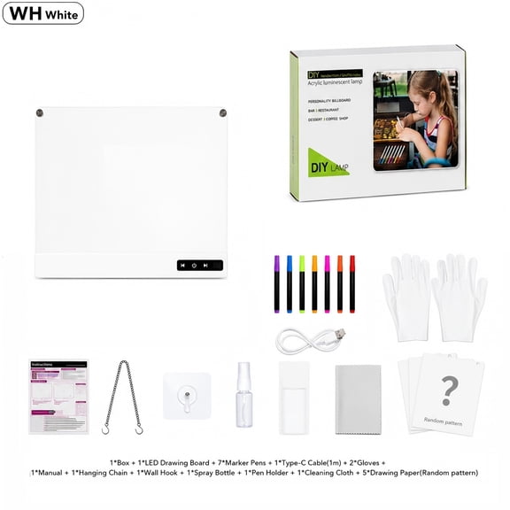 THOPBPRK Rechargeable LED Acrylic Message Board 17 Inch, Light Up Writing Tablet for Home Decor, Creative Drawing Memo Pad with 5 Pattern Sheets for Valentines Day Gifts, 1Pack White