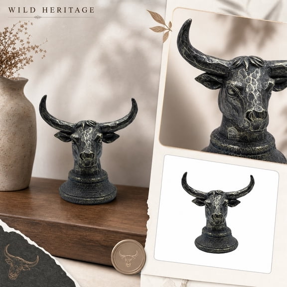 THOPBPRK Retro Bull Head Statue Vintage Animal Sculpture Home Decor for Wine Cabinet Entryway Bookshelf Living Room Tabletop Art Craft Figurine Ornament Gift , 1Pack a